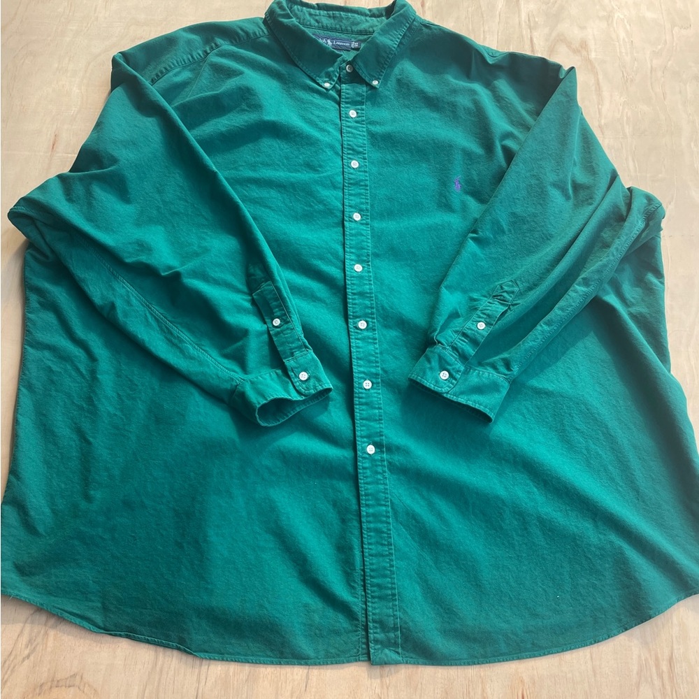 Ralph Lauren Men's Green Button-Down Shirt 6XL Big &Tall Long Sleeve Purple Pony